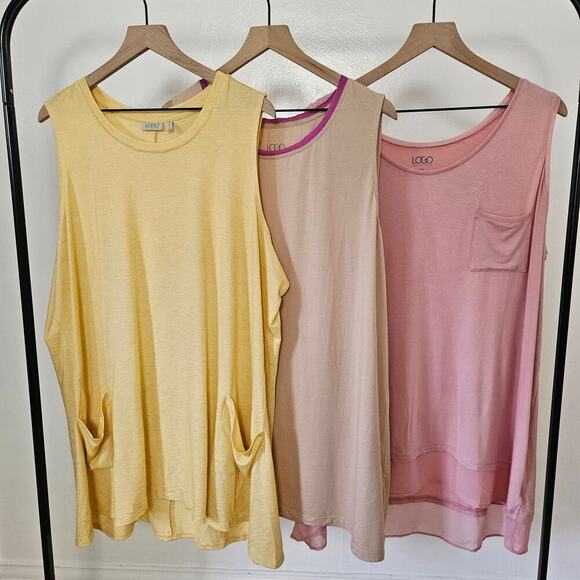 LOGO‎ Lori Goldstein 3pc Tunic Tank Top Lot 3X Pink Beige Yellow - Picture 1 of 8